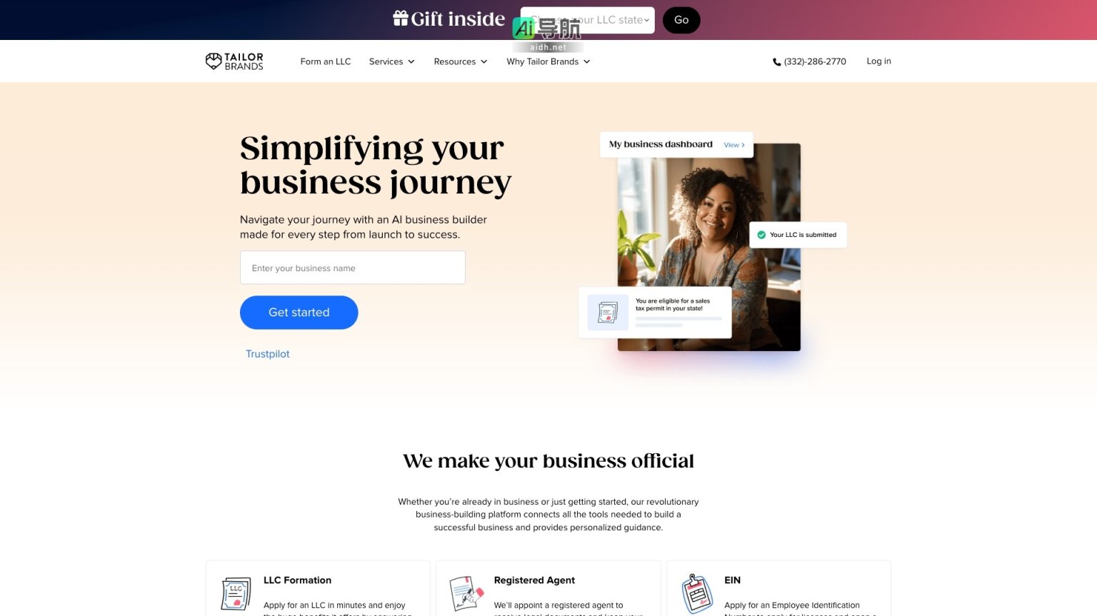 Tailor Brands 提供一站式AI商业工具，简化企业创立与管理过程 网站截图
