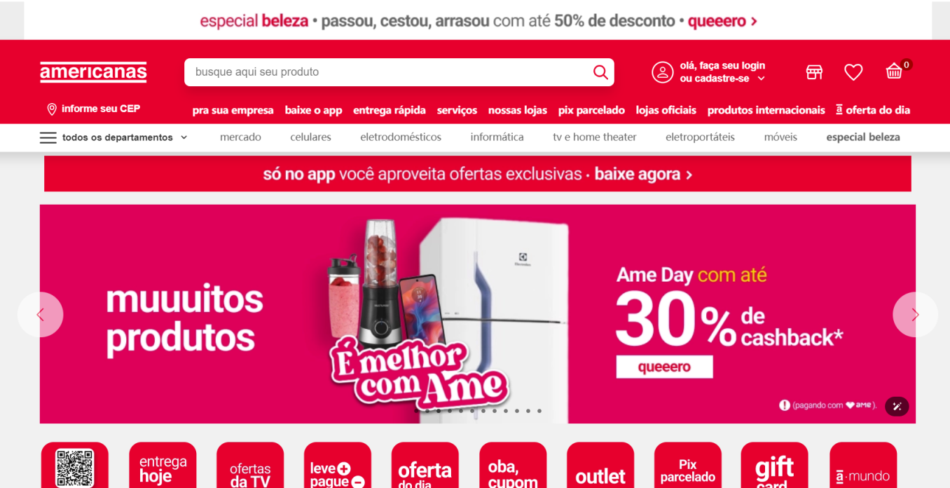 Americanas 网站截图