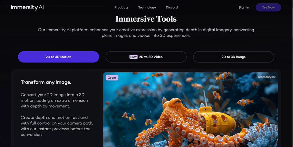 immersity AI 网站截图